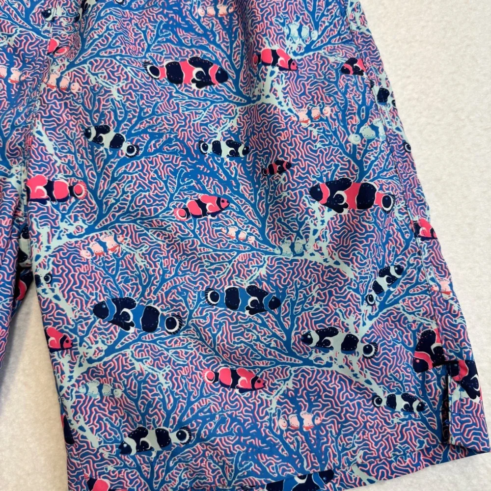 Peter Millar Swim Trunks Mens Small Blue Pink‎ Clownfish Coral Seaside Excellent